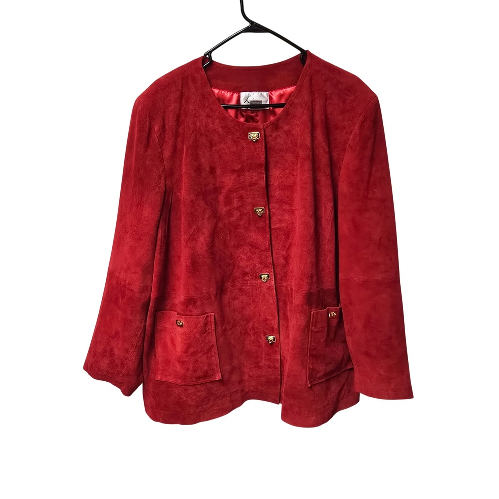 Linea by Louis Dell'Olio Red Genuine Suede Jacket Gold Crest Buttons 3X